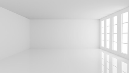 White clean empty architecture interior space room studio background wall display products minimalistic. 3d rendering.