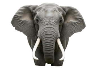 Isolated African elephant head and shoulders portrait, mammal close up, animal wildlife