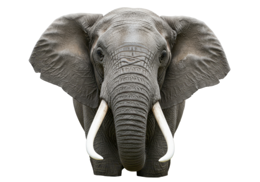 Isolated African elephant head and shoulders portrait, mammal close up, animal wildlife