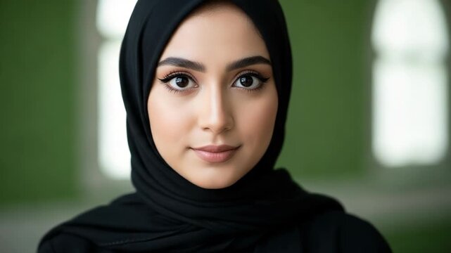 Portrait of a young arab woman wearing a black hijab
