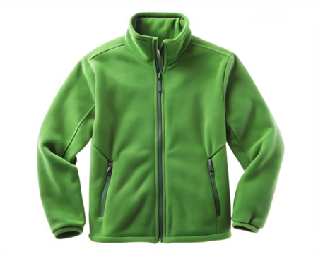 Fleece jacket fleece clothing green isolated on white background , PNG. AI Generated.