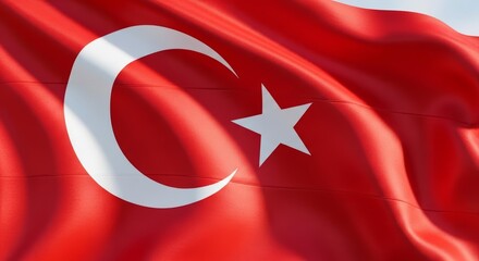 Obraz premium Vibrant Waving Turkish Flag with White Crescent Moon and Star