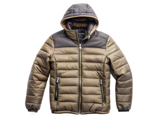   jacket with a hood and padded inserts on white background, PNG. AI Generated.