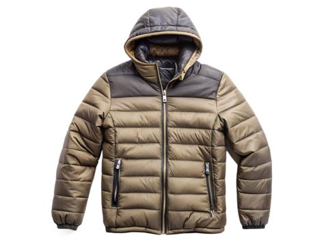   jacket with a hood and padded inserts on white background, PNG. AI Generated.