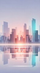 Sleek Vector Cityscape with Reflective Surface and Radiant Horizon for Tech & Business
