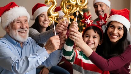 Family with Santa Hats Celebrates the Arrival of 2026