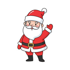 Cartoon Santa Claus Waving Hand in Festive Red Suit.
