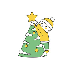 Child Decorating Christmas Tree with Star Topper.