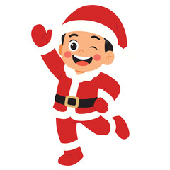 Cartoon Boy Dressed as Santa Claus Waving