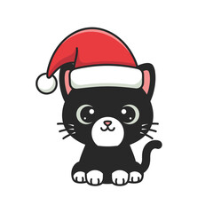 Cute Black Cat Wearing a Santa Hat for Christmas Celebrations.