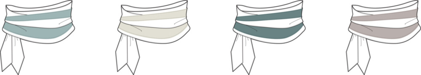 A collection of illustrated striped Roman shades in various muted color palettes. A concept for home decor, window treatments, and interior design