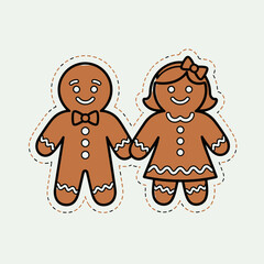 Cute Gingerbread Couple Holding Hands Festive Holiday Characters.