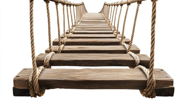 Fototapeta Wooden rope bridge spans a gap