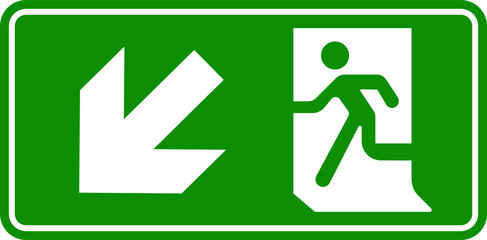 Emergency Exit Icon. Running man emergency fire exit sign. Exit emergency arrow sign vector image, vector symbol. Fire exit keep clear sign showing a running person on transparent background.