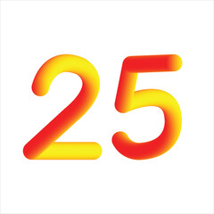 Bright 3d number twenty five with gradient colors