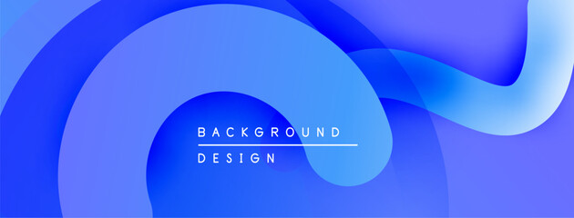 Abstract fluid shapes, vibrant blue hues, modern design. Background features overlapping layers, smooth gradients, text element.