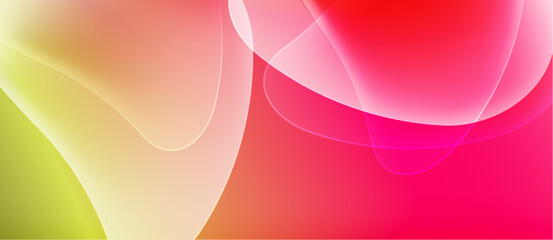 Abstract fluid shapes blend, creating vibrant color gradients. Soft curves dominate composition, evoking energy, movement.