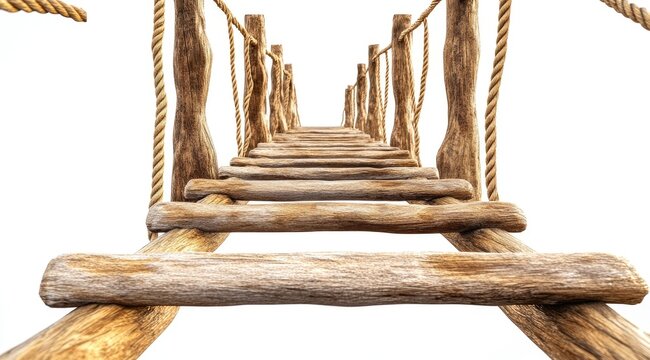 Fototapeta Wooden rope bridge, perspective view (2)
