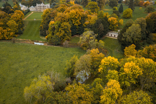 Drone Image Of Rousham House, Oxfordshire & The Estate In Autumn