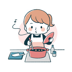 料理をしている女性