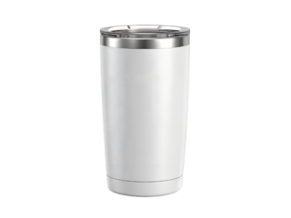 Sleek white tumbler keeps drinks hot or cold on the go
