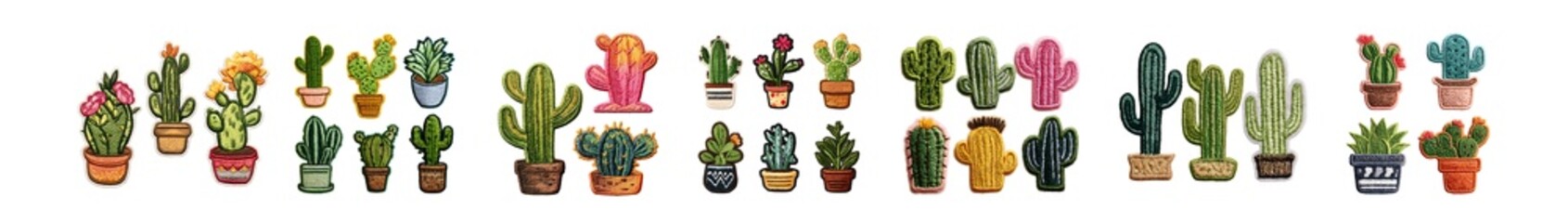 Large illustrated set of various cactus and succulent plants.