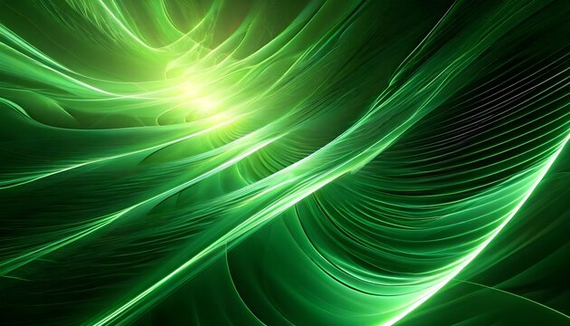 Abstract green glowing lines and curves create a dynamic and flowing visual effect.