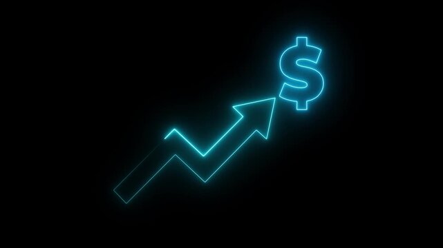 Business concept with pricing strategy. Neon dollar Business Graph Chart Icon Animation. Abstract neon line dollar business graph animation. Money, profit, investment, growth business.