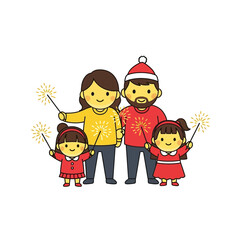 Family enjoying sparklers during a festive holiday celebration together.