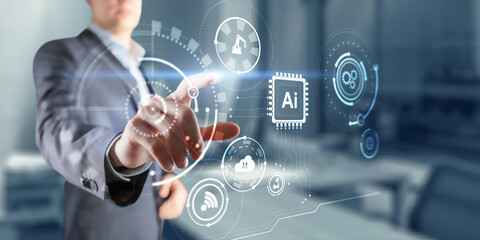 Artificial Intelligence control futuristic data screen. Business Technology