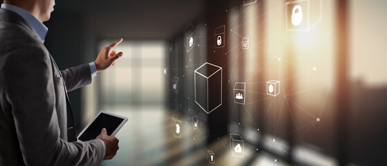 3D cube concept. Security in the field of data protection and banking services