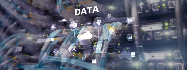 Cloud server and computing, data storage and processing on server background