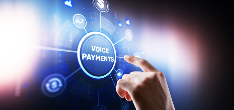 Modern voice payment technology with AI assistant processing secure financial transactions