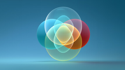 Abstract overlapping transparent pastel circles in symmetrical pattern with soft blue tones background design element for creative projects and digital art generated ai