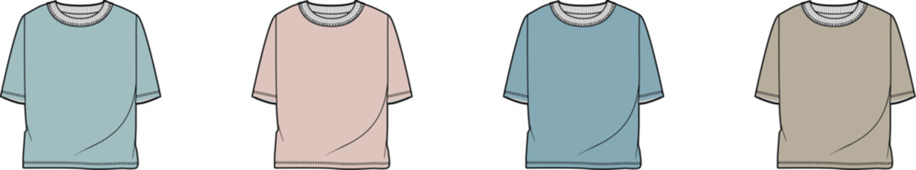 A collection of comfortable and stylish short-sleeved t-shirts in various pastel colors