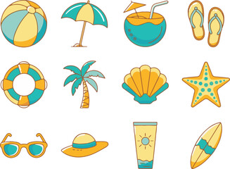summer icons set
