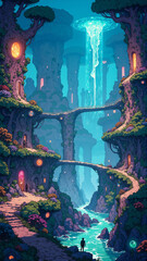 Futuristic Alien Jungle with Luminous Plants and Floating Energy