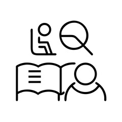 Simple line illustration of studying, reading, and learning process  