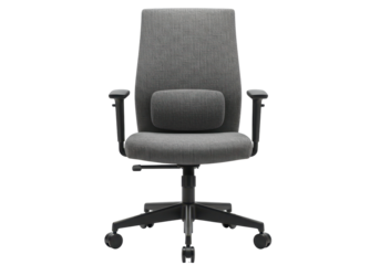 Isolated gray fabric office chair with lumbar support for working at a desk or table