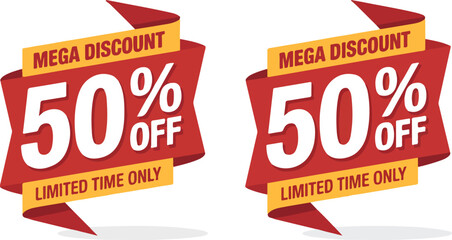 Two red fifty percent off discount tags