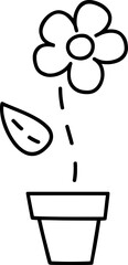 Flower pot doodle with simple hand-drawn line art illustration