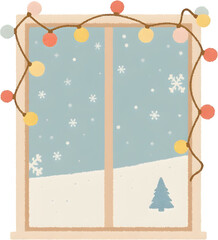 눈내리는창가의아늑한겨울풍경