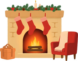 따뜻한벽난로와크리스마스양말장식