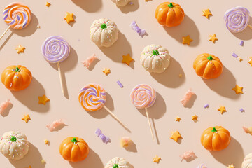 Seamless Halloween Candy Pattern - Flat Lay Design
