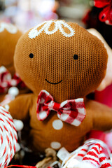 Knitted Christmas Gingerbread Man with a Bow Tie