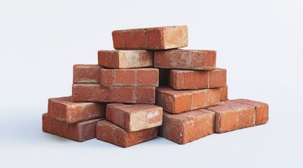 Stack of reddish-brown bricks on white background