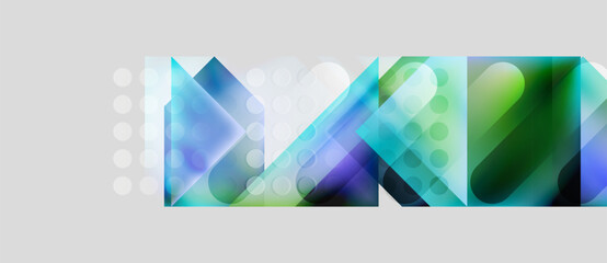 Fototapeta premium Abstract geometric shapes overlap, creating vibrant blue, green hues. White circles add subtle texture, modern feel.