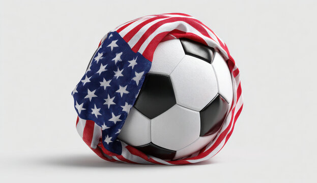 Football covered with the USA flag on a white background