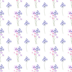 Seamless pattern, floral minimalist background with watercolor flowers. Repeat fabric wallpaper print texture. Perfectly for backdrop, wrapped paper.