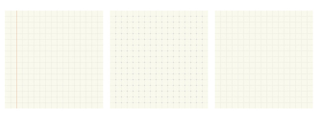 Set of squared and dotted grid patterns for bullet journal. Notebook templates. Simple square graph bg.